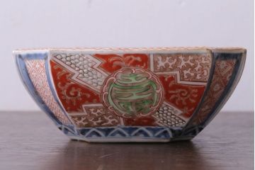 アンティーク雑貨　アンティーク　江戸期　色絵染付八角深鉢2点(伊万里皿)