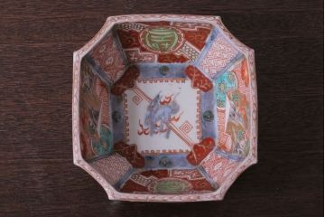 アンティーク雑貨　アンティーク　江戸期　色絵染付八角深鉢2点(伊万里皿)