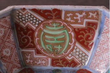 アンティーク雑貨　アンティーク　江戸期　色絵染付八角深鉢2点(伊万里皿)