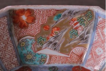 アンティーク雑貨　アンティーク　江戸期　色絵染付八角深鉢2点(伊万里皿)