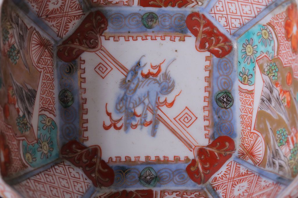 アンティーク雑貨　アンティーク　江戸期　色絵染付八角深鉢2点(伊万里皿)