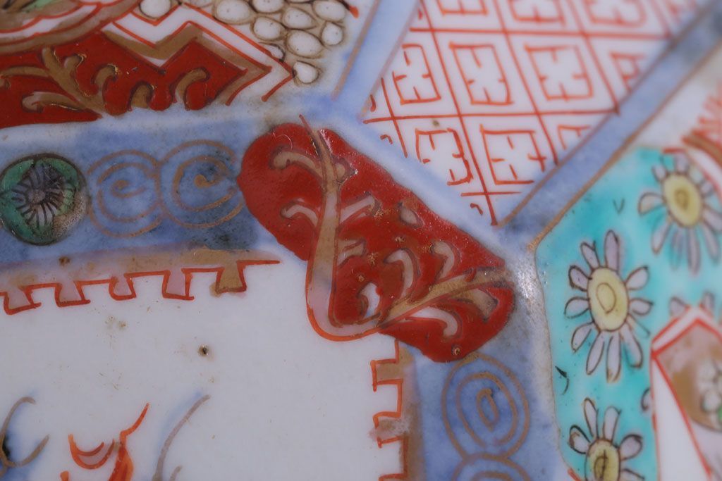 アンティーク雑貨　アンティーク　江戸期　色絵染付八角深鉢2点(伊万里皿)