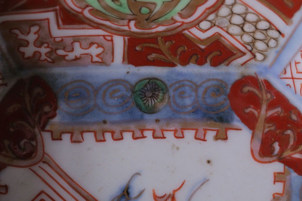 アンティーク雑貨　アンティーク　江戸期　色絵染付八角深鉢2点(伊万里皿)