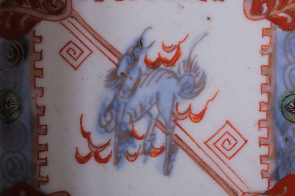 アンティーク雑貨　アンティーク　江戸期　色絵染付八角深鉢2点(伊万里皿)