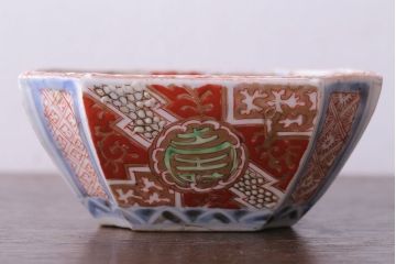 アンティーク雑貨　アンティーク　江戸期　色絵染付八角深鉢2点(伊万里皿)