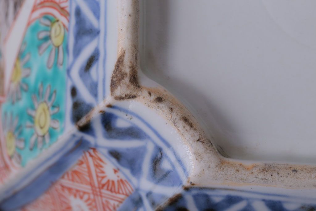 アンティーク雑貨　アンティーク　江戸期　色絵染付八角深鉢2点(伊万里皿)