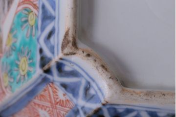 アンティーク雑貨　アンティーク　江戸期　色絵染付八角深鉢2点(伊万里皿)