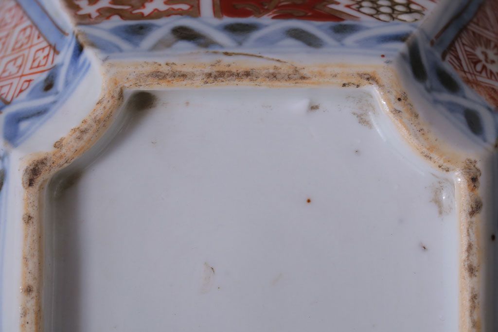 アンティーク雑貨　アンティーク　江戸期　色絵染付八角深鉢2点(伊万里皿)