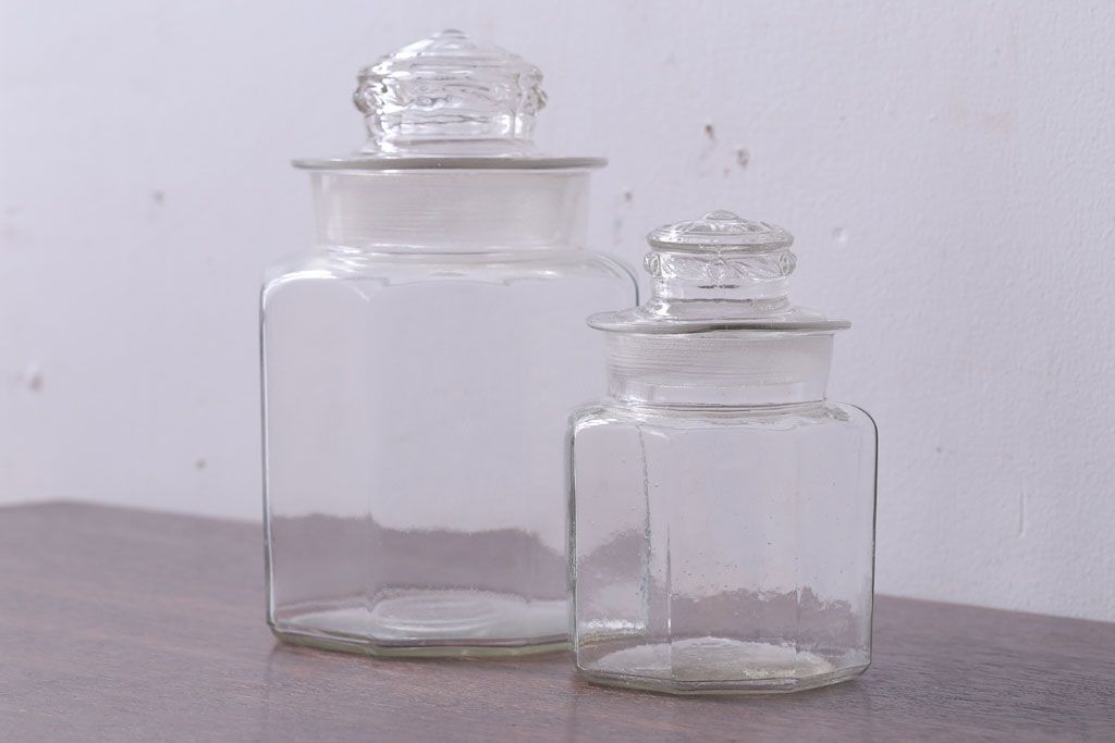 アンティーク雑貨　昭和レトロ　ガラス瓶2個セット(日本製)