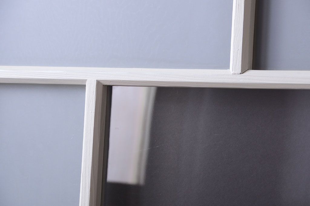 アンティーク　すりガラス入り!ホワイトペイントのガラス引き戸2枚セット