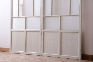 アンティーク　すりガラス入り!ホワイトペイントのガラス引き戸2枚セット