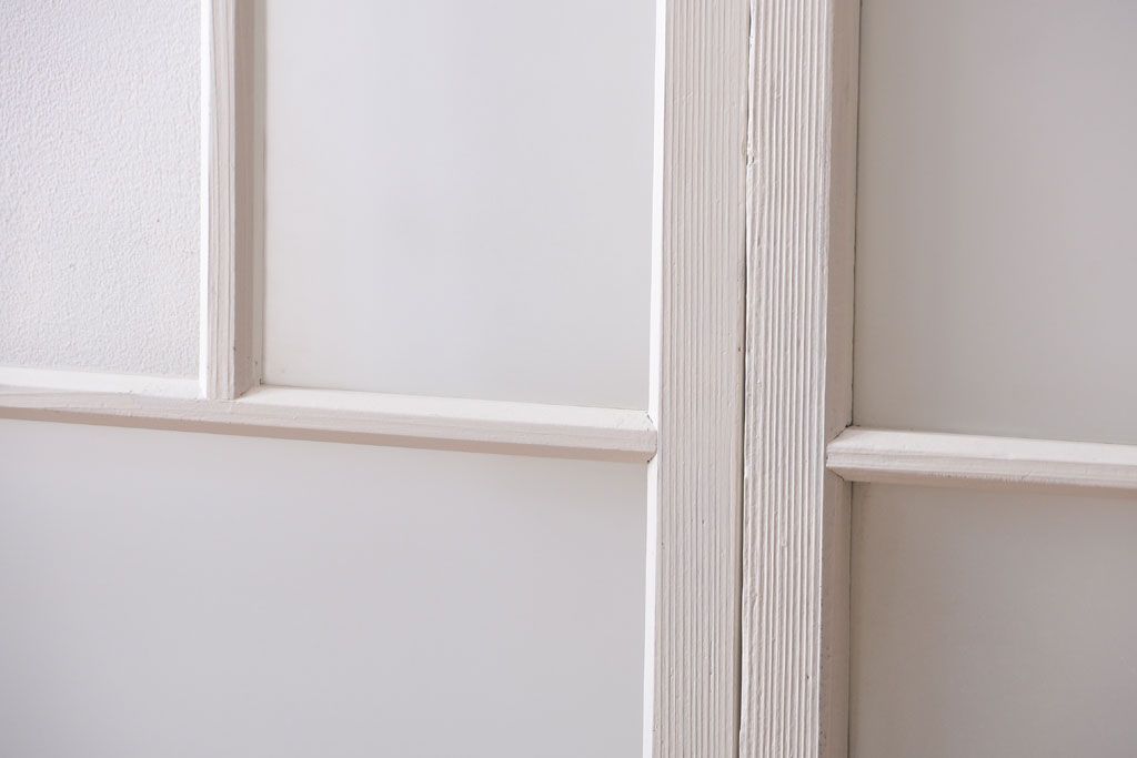 アンティーク　すりガラス入り!ホワイトペイントのガラス引き戸2枚セット