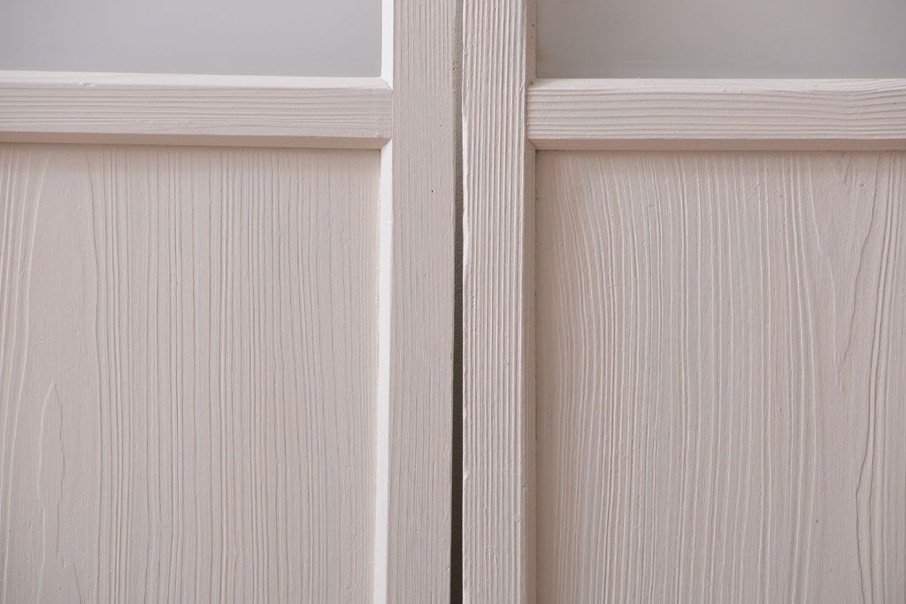 アンティーク　すりガラス入り!ホワイトペイントのガラス引き戸2枚セット