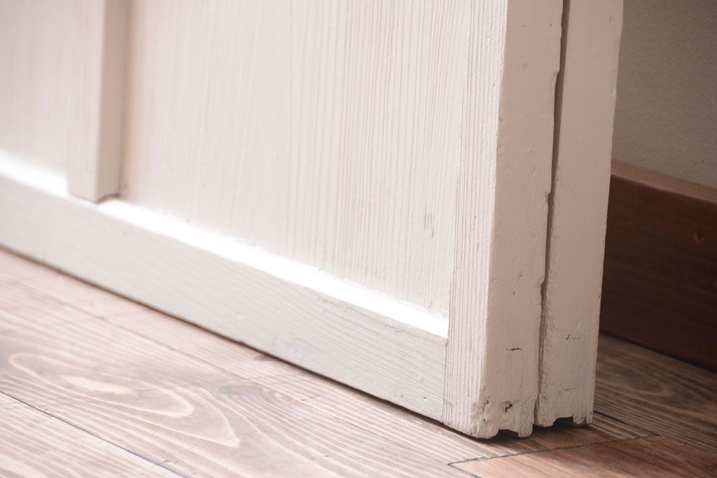 アンティーク　すりガラス入り!ホワイトペイントのガラス引き戸2枚セット