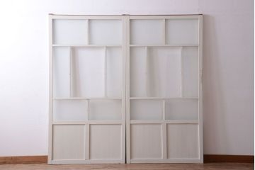 アンティーク　すりガラス入り!ホワイトペイントのガラス引き戸2枚セット