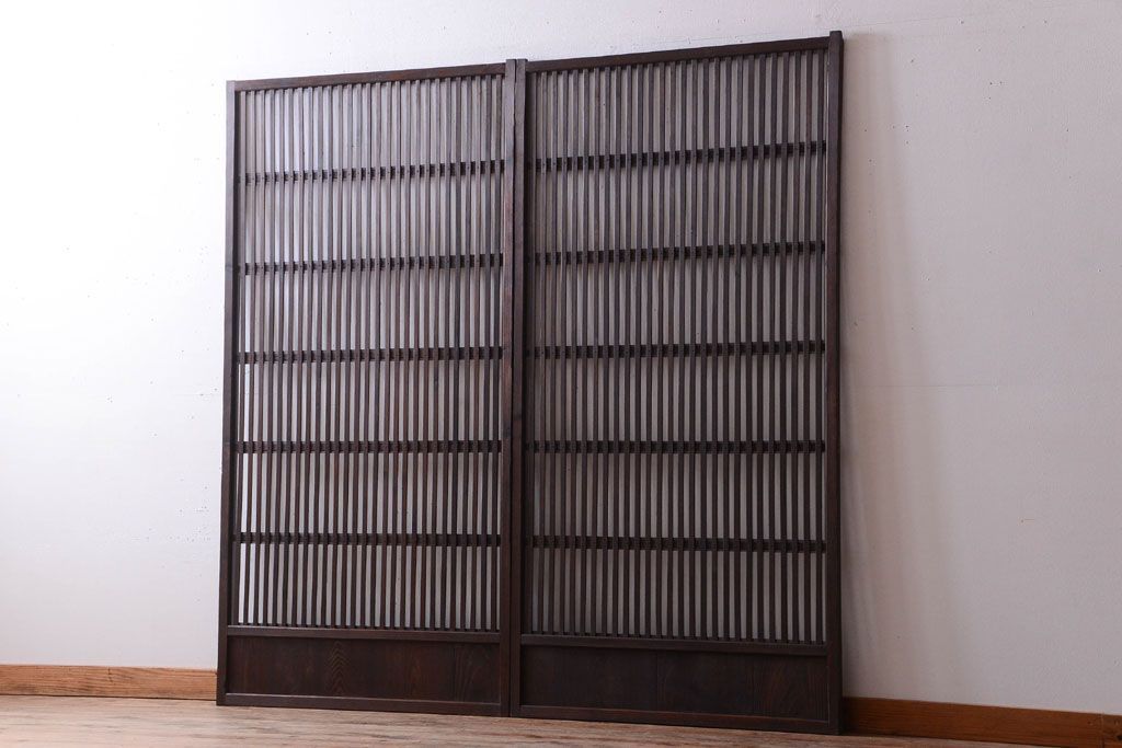 古民具・骨董　明治〜大正期　裏ガラス入り!アンティーク格子戸2枚セット