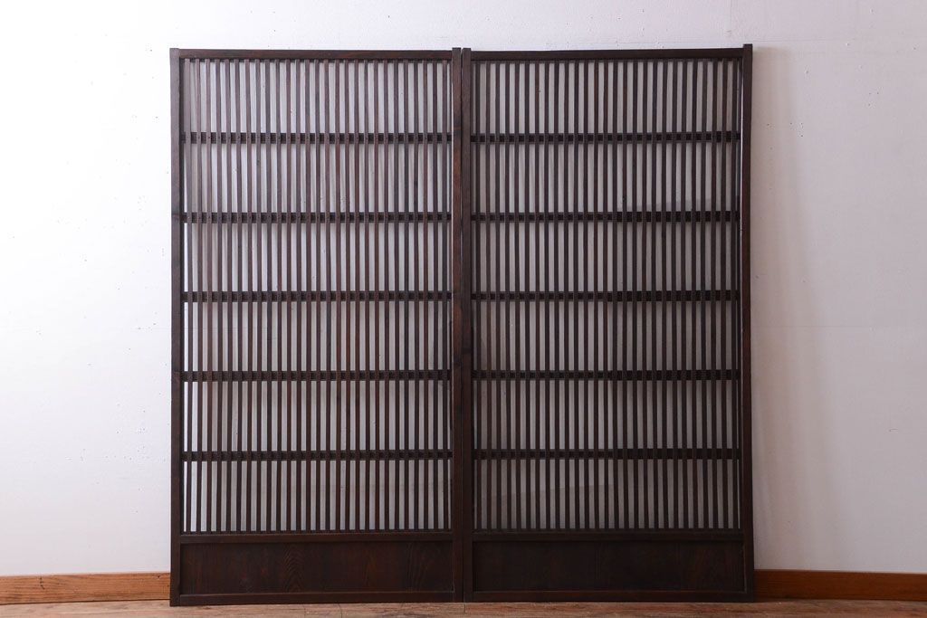 古民具・骨董　明治〜大正期　裏ガラス入り!アンティーク格子戸2枚セット