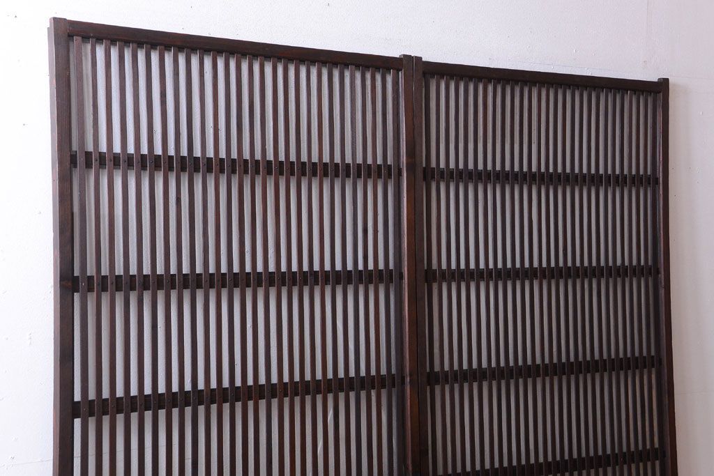 古民具・骨董　明治〜大正期　裏ガラス入り!アンティーク格子戸2枚セット