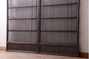 古民具・骨董　明治〜大正期　裏ガラス入り!アンティーク格子戸2枚セット