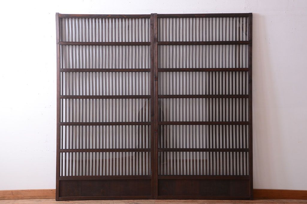 古民具・骨董　明治〜大正期　裏ガラス入り!アンティーク格子戸2枚セット