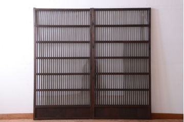 古民具・骨董　明治〜大正期　裏ガラス入り!アンティーク格子戸2枚セット