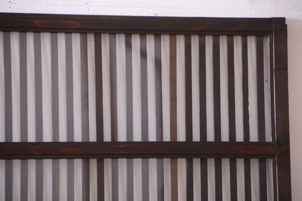 古民具・骨董　明治〜大正期　裏ガラス入り!アンティーク格子戸2枚セット