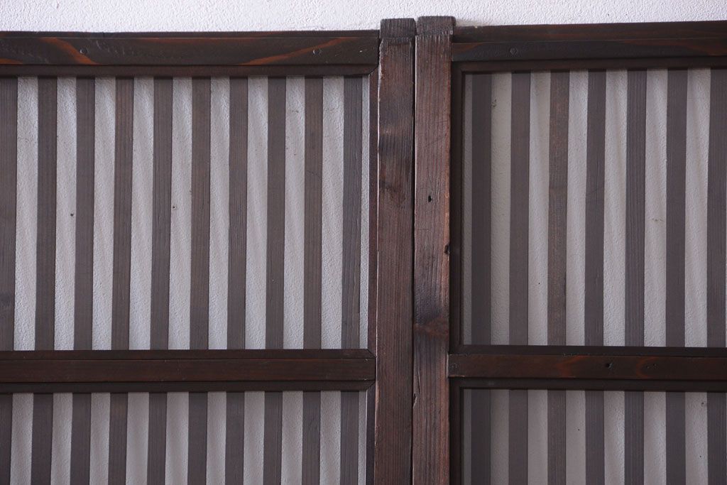 古民具・骨董　明治〜大正期　裏ガラス入り!アンティーク格子戸2枚セット