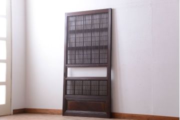 古民具・骨董　裏障子付き!モールガラス帯のアンティーク格子戸