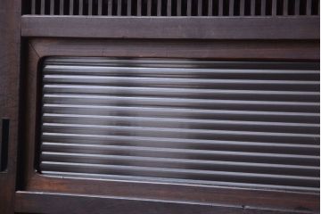 古民具・骨董　裏障子付き!モールガラス帯のアンティーク格子戸
