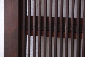 古民具・骨董　裏障子付き!モールガラス帯のアンティーク格子戸