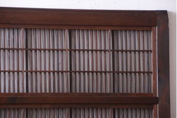 古民具・骨董　裏障子付き!モールガラス帯のアンティーク格子戸