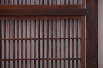 古民具・骨董　裏障子付き!モールガラス帯のアンティーク格子戸