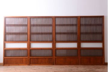 和製アンティーク　裏ガラス入り!すりガラス帯の格子戸4枚セット