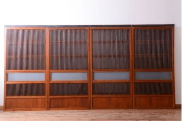 和製アンティーク　裏ガラス入り!すりガラス帯の格子戸4枚セット