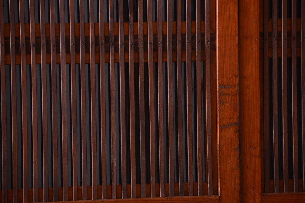 和製アンティーク　裏ガラス入り!すりガラス帯の格子戸4枚セット