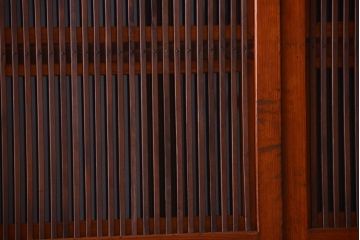 和製アンティーク　裏ガラス入り!すりガラス帯の格子戸4枚セット