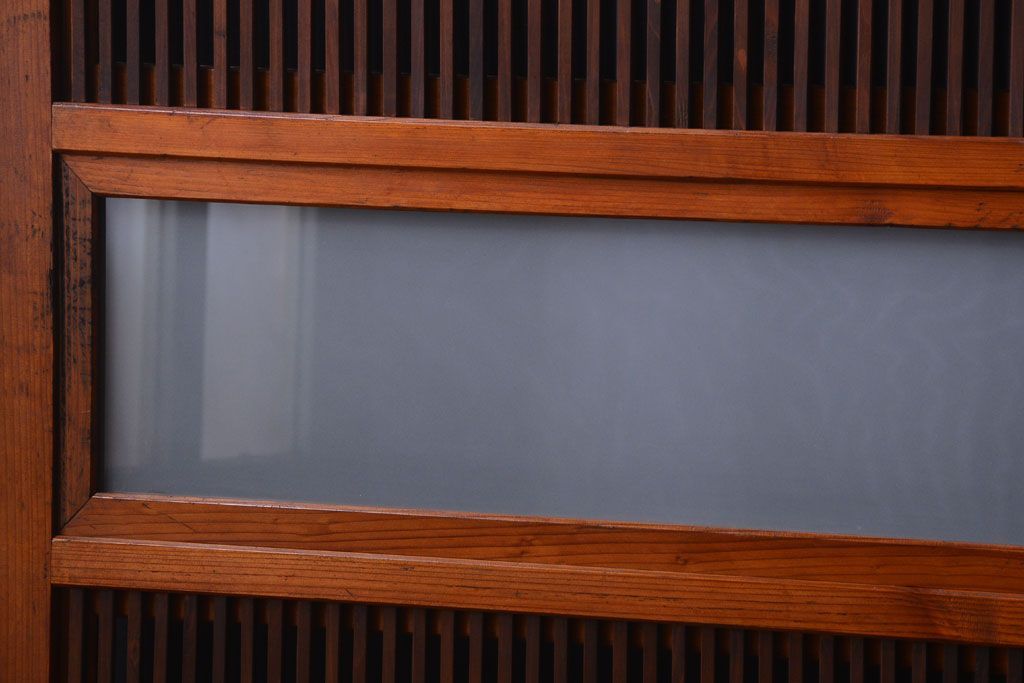 和製アンティーク　裏ガラス入り!すりガラス帯の格子戸4枚セット