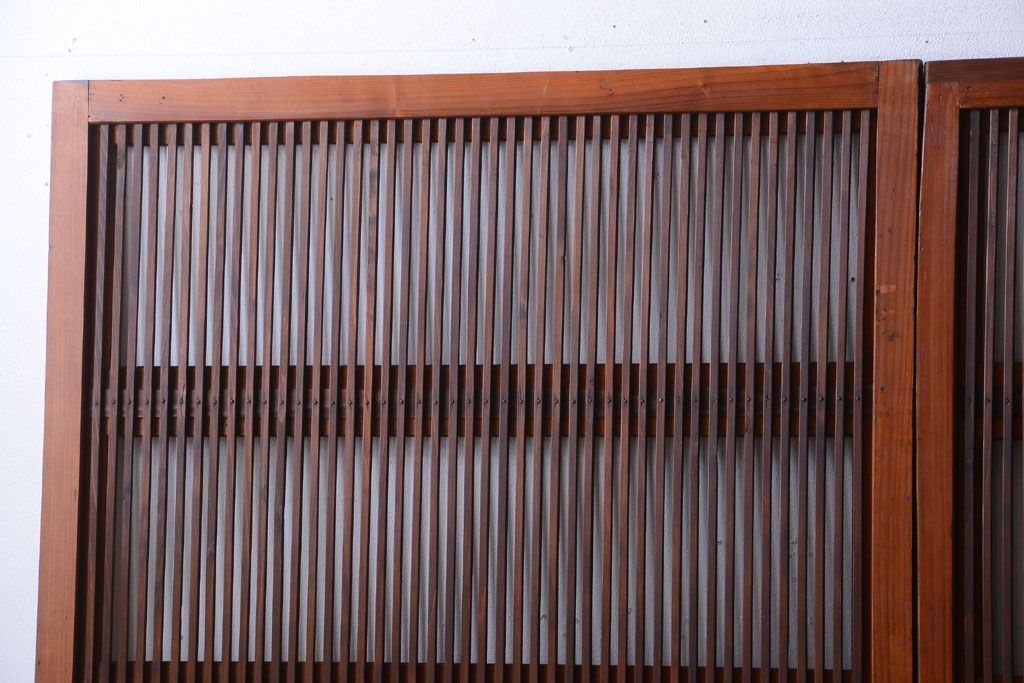 和製アンティーク　裏ガラス入り!すりガラス帯の格子戸4枚セット