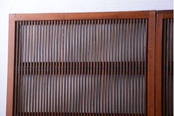 和製アンティーク　裏ガラス入り!すりガラス帯の格子戸4枚セット