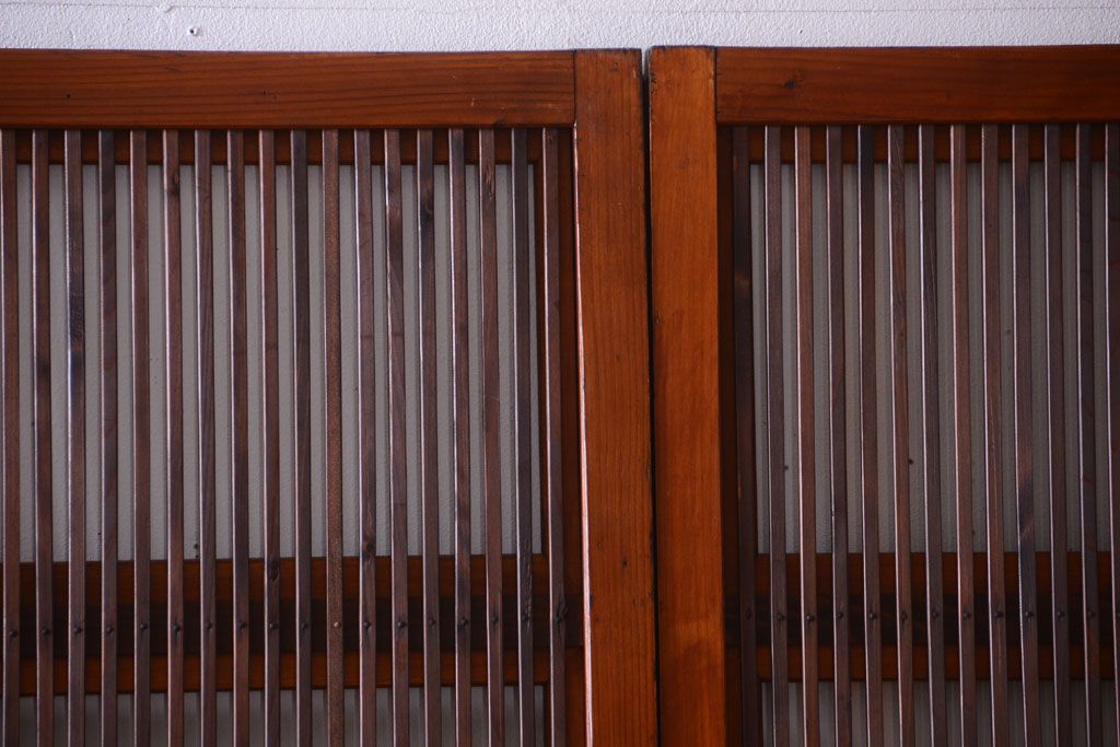 和製アンティーク　裏ガラス入り!すりガラス帯の格子戸4枚セット