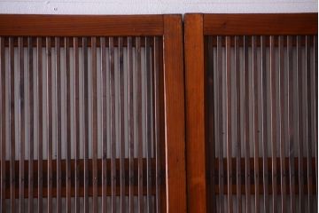 和製アンティーク　裏ガラス入り!すりガラス帯の格子戸4枚セット