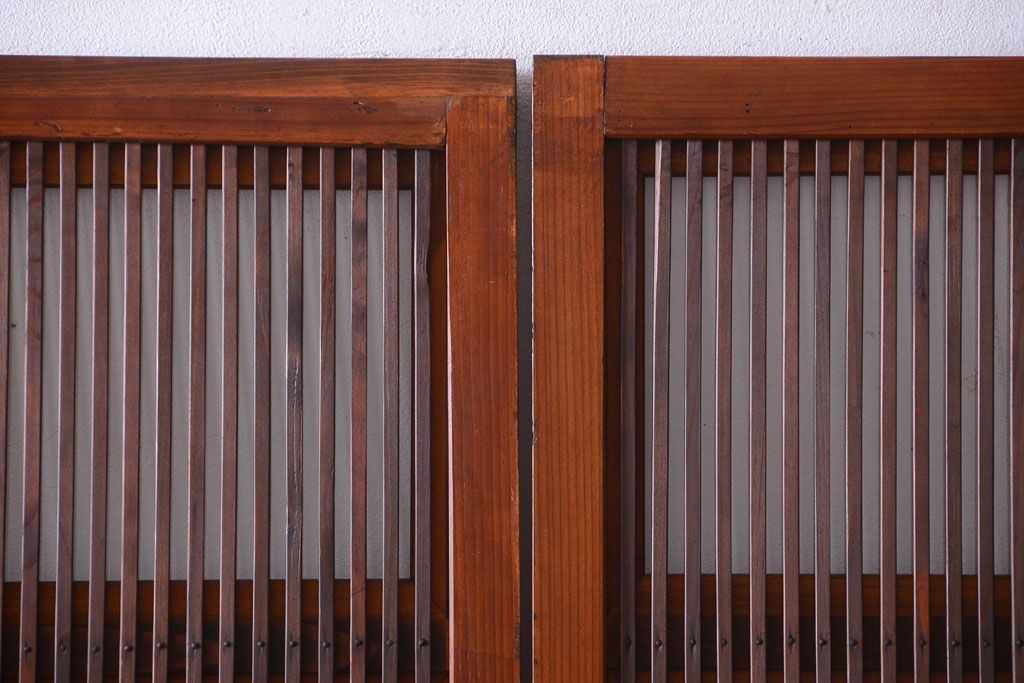 和製アンティーク　裏ガラス入り!すりガラス帯の格子戸4枚セット