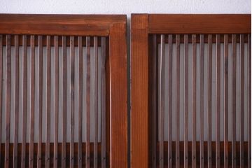 和製アンティーク　裏ガラス入り!すりガラス帯の格子戸4枚セット