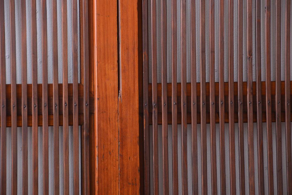 和製アンティーク　裏ガラス入り!すりガラス帯の格子戸4枚セット