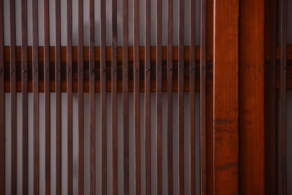 和製アンティーク　裏ガラス入り!すりガラス帯の格子戸4枚セット