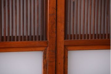 和製アンティーク　裏ガラス入り!すりガラス帯の格子戸4枚セット