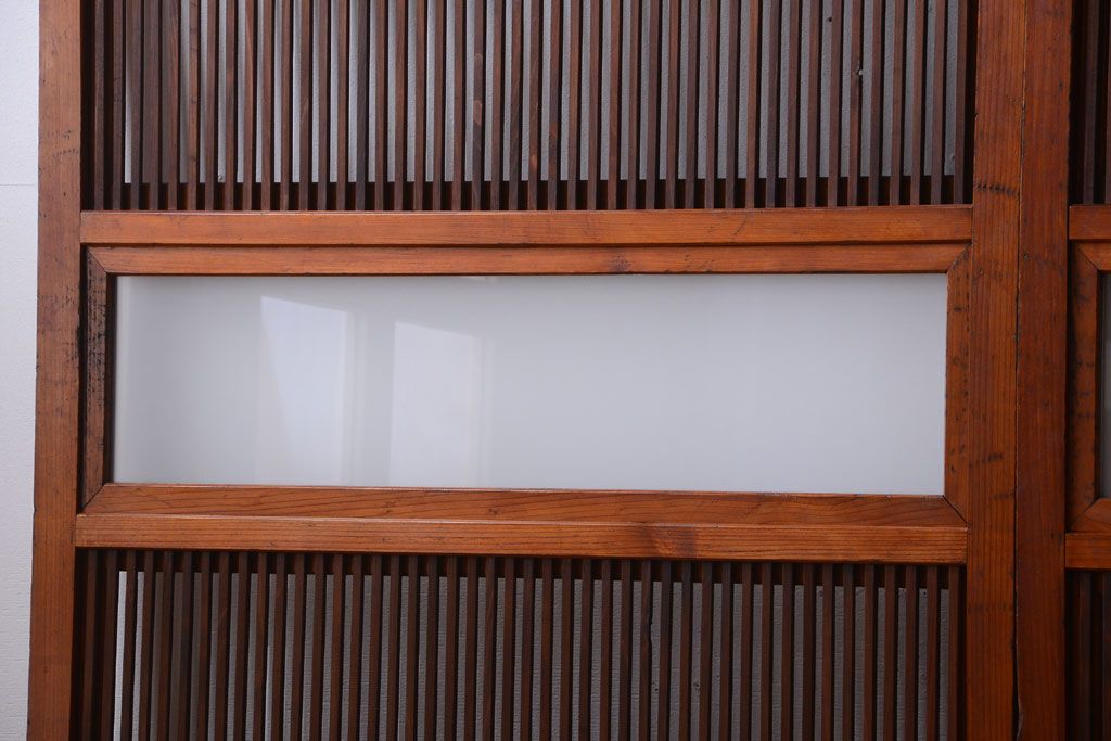 和製アンティーク　裏ガラス入り!すりガラス帯の格子戸4枚セット