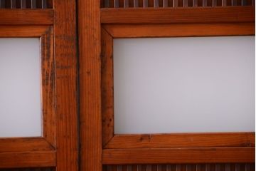 和製アンティーク　裏ガラス入り!すりガラス帯の格子戸4枚セット