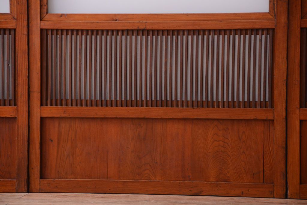 和製アンティーク　裏ガラス入り!すりガラス帯の格子戸4枚セット