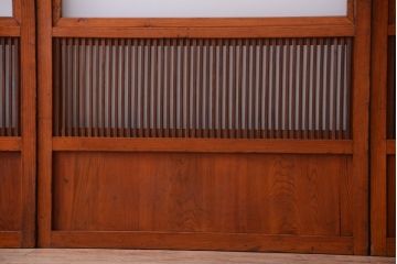 和製アンティーク　裏ガラス入り!すりガラス帯の格子戸4枚セット